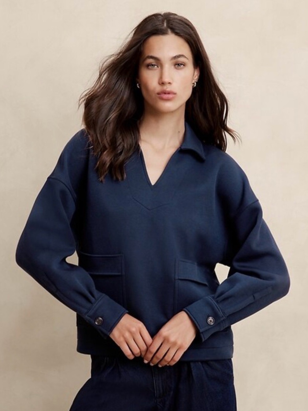 Banana Republic Navy V-Neck Collared Sweater